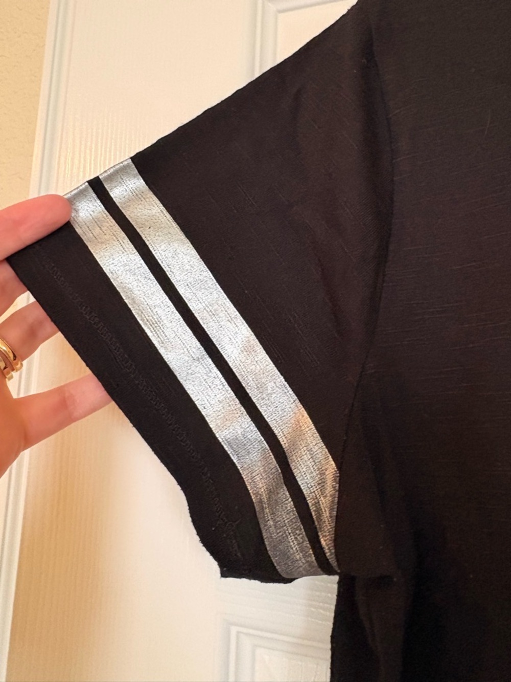 Star Wars Black Tee with Silver Metallic Sleeve Stripes - Picture 4 of 5